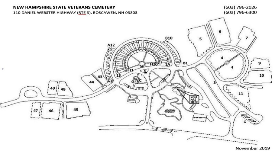 Map Layout of NEW HAMPSHIRE STATE CEMETERY Section 43 Row EE Site 439