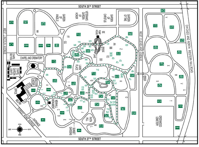 Map of Forest Home Cemetery Soldiers' Lot. The Forest Home Cemetery Soldiers' Lot is located in burial section 24, block 5 of Forest Home Cemetery. Enter the Forest Home Cemetery from W Forest Home Ave. Follow the road to the right and take the 6th left. Go left at the fork and left again at the next fork and the Forest Home Cemetery Soldiers' Lot is on the right.