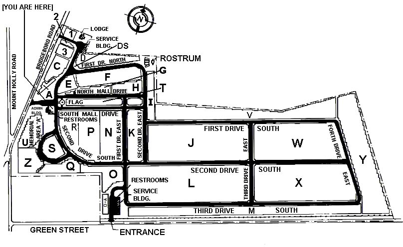 Map of Beverly National Cemetery. You can find the entrance to Beverly National Cemetery right off Bridgeboro Road, where the administration building can be found on the right, just before the flagpole.