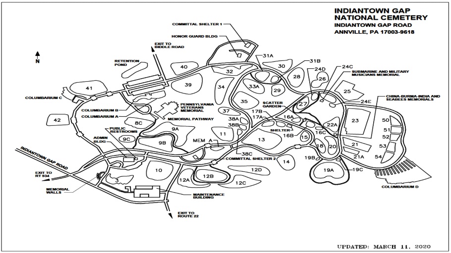 Map Layout of INDIANTOWN GAP NATIONAL CEMETERY Section 39  Site 1035