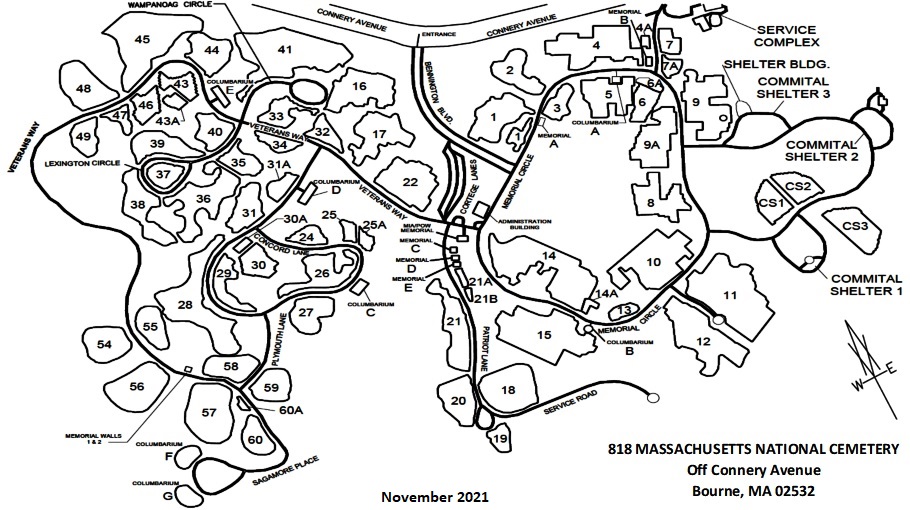 Map Layout of MASSACHUSETTS NATIONAL CEMETERY Section 57  Site 1282