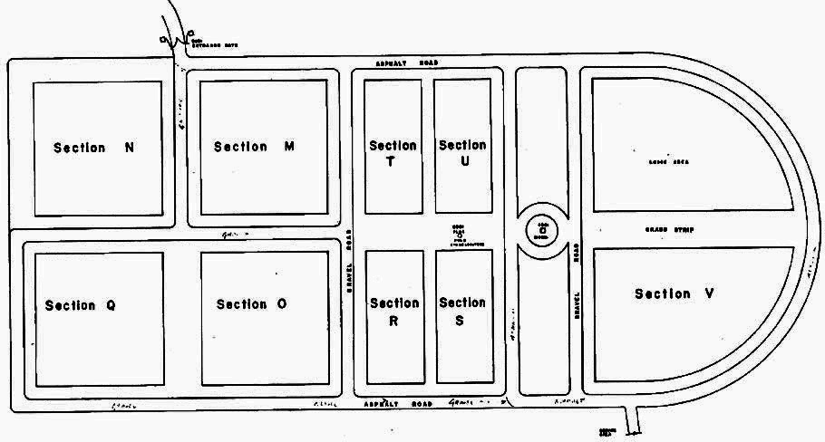 Map of Togus National Cemetery. Togus National Cemetery is divided into a West Cemetery and an East Cemetery. The East Cemetery has burial sections M, N, O and Q–V.