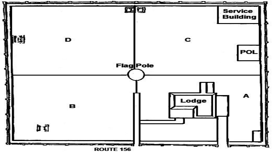 Map of Cold Harbor National Cemetery. Enter the Cold Harbor National Cemetery through the walk-in gate on Cold Harbor Rd (Route 156). After entering, the lodge is on the right and burial sections A–D surround the flagpole.