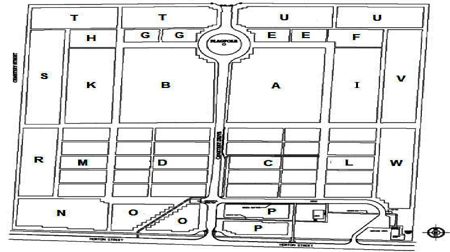 Map of Corinth National Cemetery. Enter the Corinth National Cemetery from Horton St and the committal shelter is on the left. Turn right after entering and the lodge is on the right.