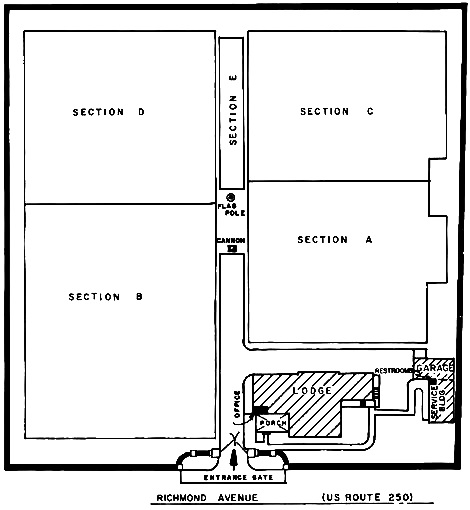 Map of Staunton National Cemetery. Staunton National Cemetery entrance is right off Richmond Ave. There is a lodge and service building with restrooms located in the service building.