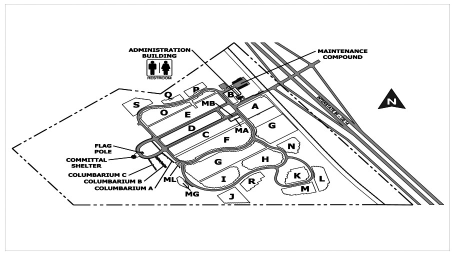 Map Layout of BLACK HILLS NATIONAL CEMETERY Section COL-A Row G Site 143