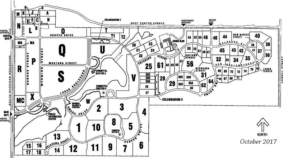 Map Layout of FT. LOGAN NATIONAL CEMETERY Section Q  Site 2622