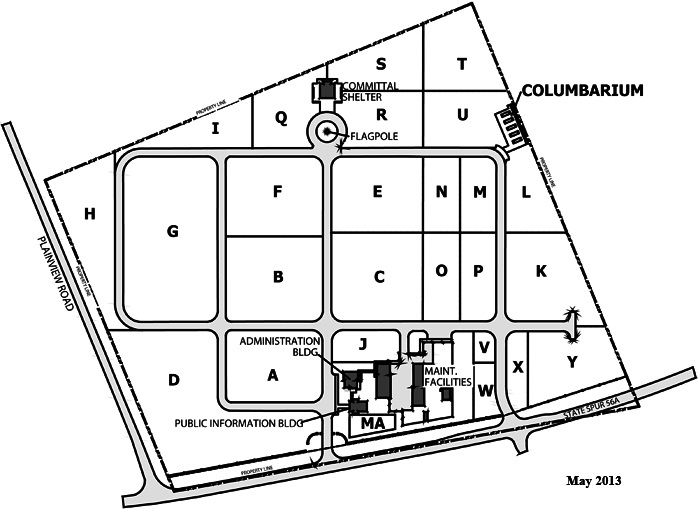 Map of Fort McPherson National Cemetery. Fort McPherson National Cemetery entrance is right off Prosperity Lane. The public information and administration buildings are on the right.