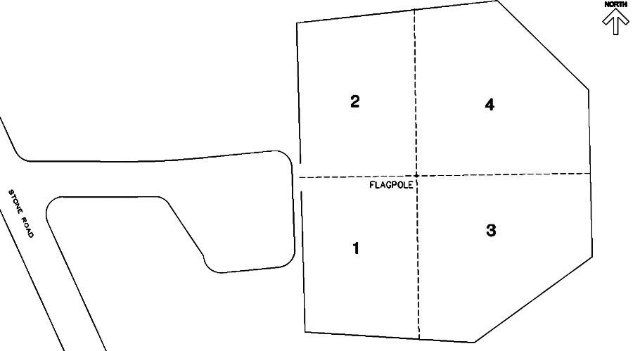 Map of Fort Meade National Cemetery. Enter the Fort Meade National Cemetery through the walk-in gate. Burial sections 2 and 4 are on the left and burial sections 1 and 3 are on the right.