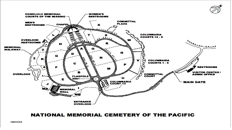 Map Layout of NATIONAL MEMORIAL CEMETERY OF THE PACIFIC Section V  Site 334