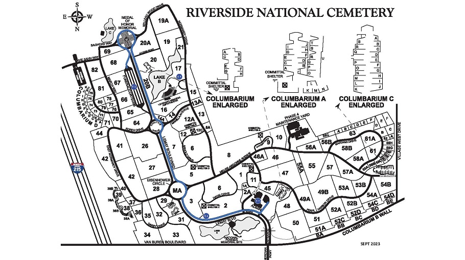 Map Layout of RIVERSIDE NATIONAL CEMETERY Section 52B  Site 2604