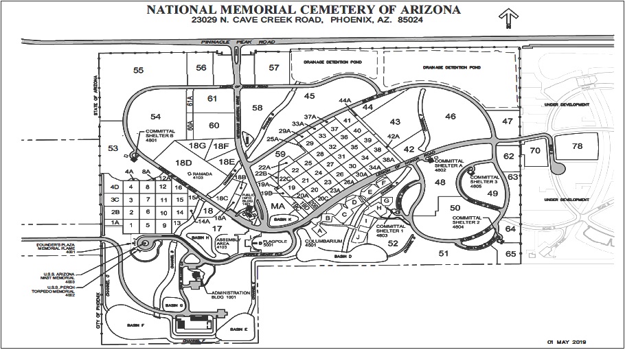 Map Layout of NATIONAL MEMORIAL CEMETERY OF ARIZONA Section D3 Row A Site 36